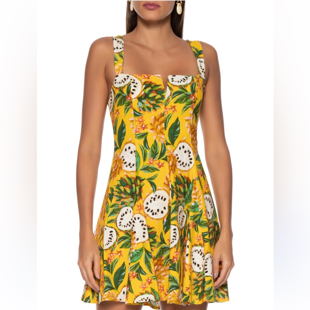 Iconic Farm Rio Vestido Curto Biriba Yellow Soursop Guanbana